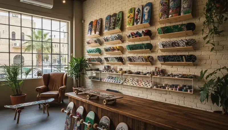 חנות ZY SKATE CLUB — חנות סקייטבורד מקומית עם אווירה חמה וקהילתית