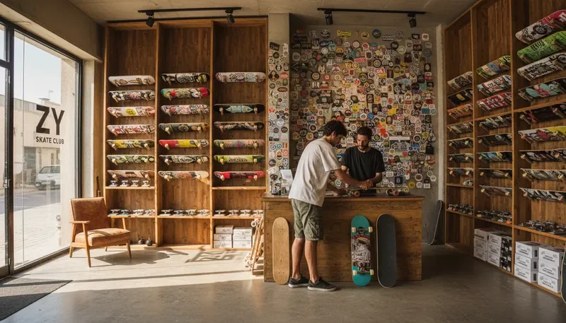 פנים חנות ZY SKATE CLUB — ציוד סקייטבורד, לוחות ואווירה קהילתית